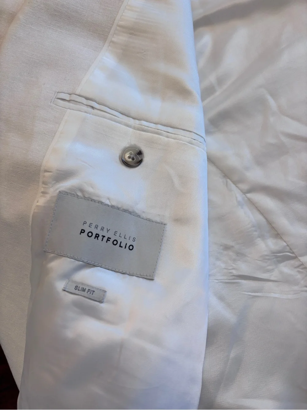 Perry Ellis Ivory White Linen Blazer Two-Button Slim Single Breast Euro Summer